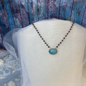 Vintage - Wood & Faux Turquoise Choker/ Short Length Necklace